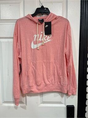 Nike Women's Pink Pullover Hoodie with White Logo lightweight